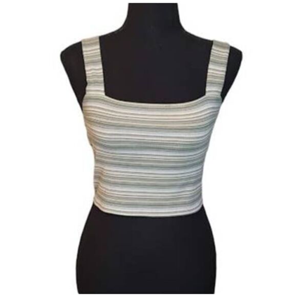 American Eagle Green Striped Square Neck Crop Top Small - Picture 1 of 5